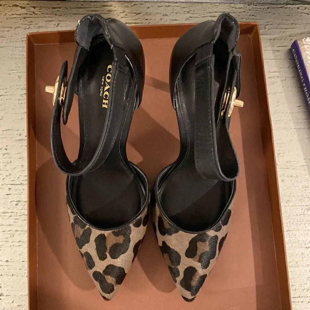 New Coach Houston Ocelot Calf Hair Calfskin Heels